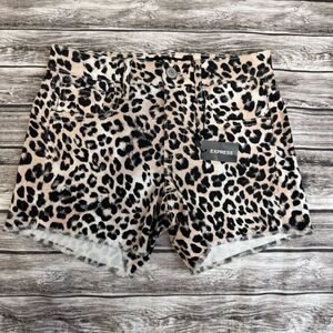Express Women's Leopard Print Cutoff Shortie Shorts Mid Rise Size 0 NWT